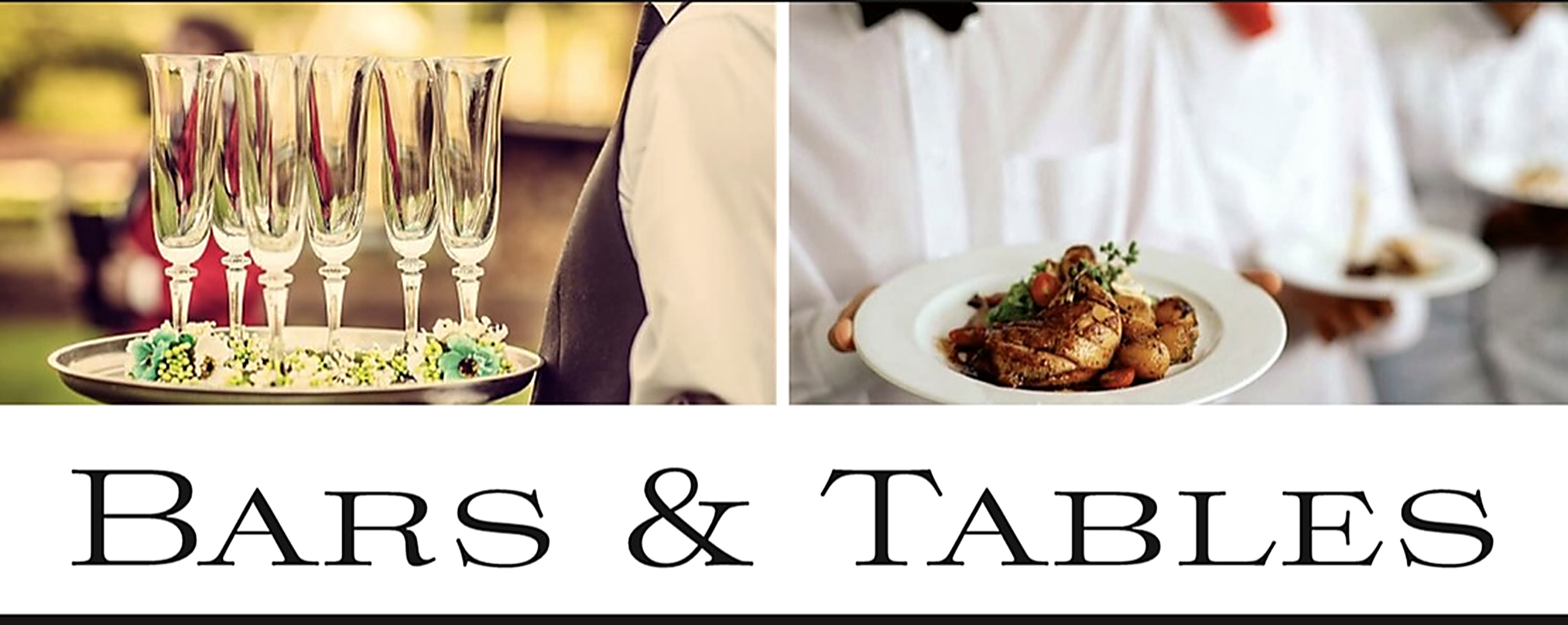 Bars and Tables Event Staffing — servers presenting champagne and plated dishes
